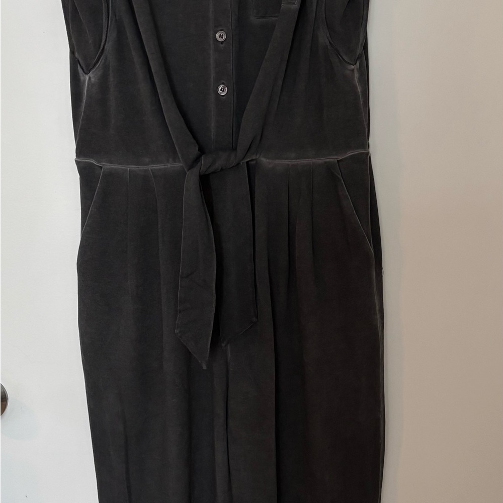 Soft Surroundings Charcoal Black Sleeveless Jumpsuit with Tie Waist - Size PL